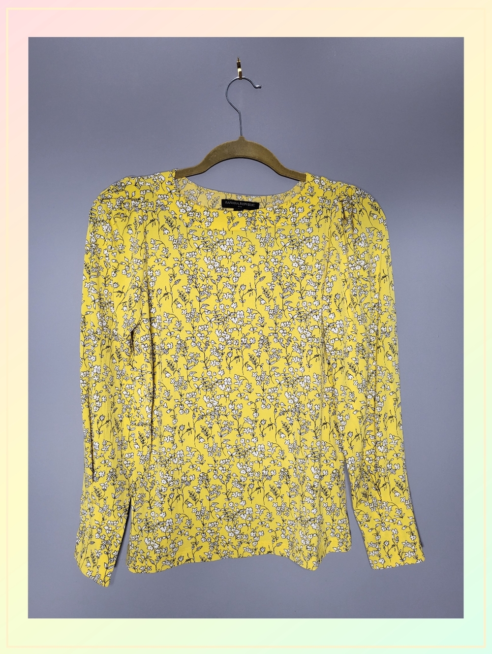 Banan Republic Size XS Pretty Pale Yellow Floral Long-Sleeve Blouse - Women